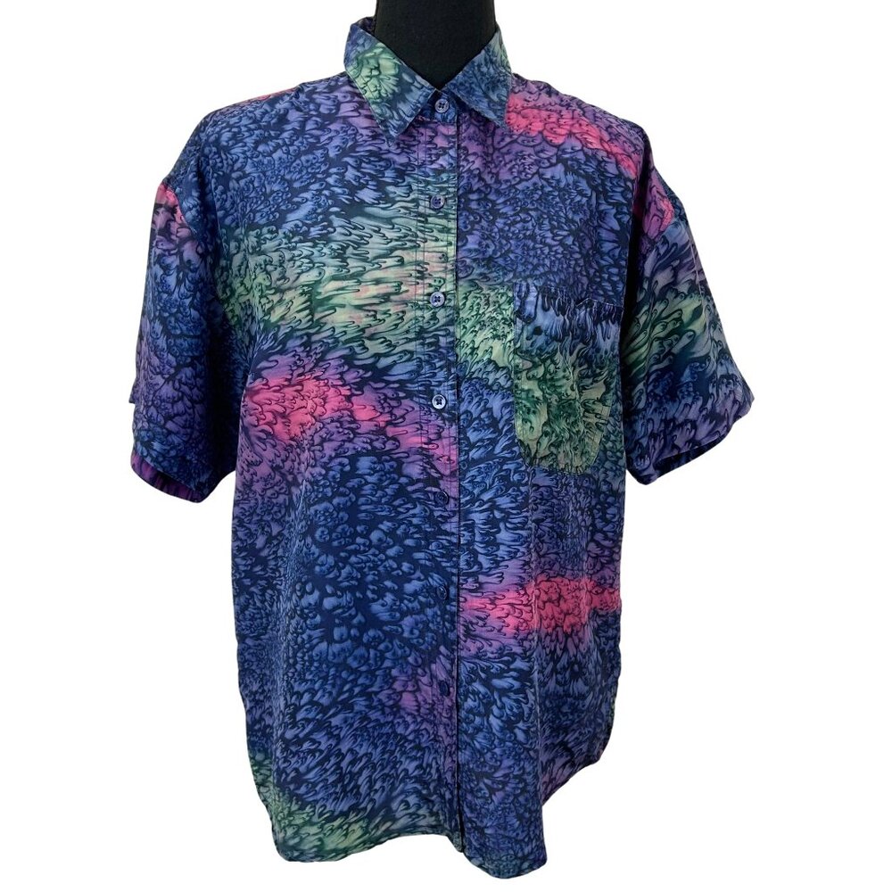 VINTAGE 90s Silk Lady Foot Locker Abstract Blouse